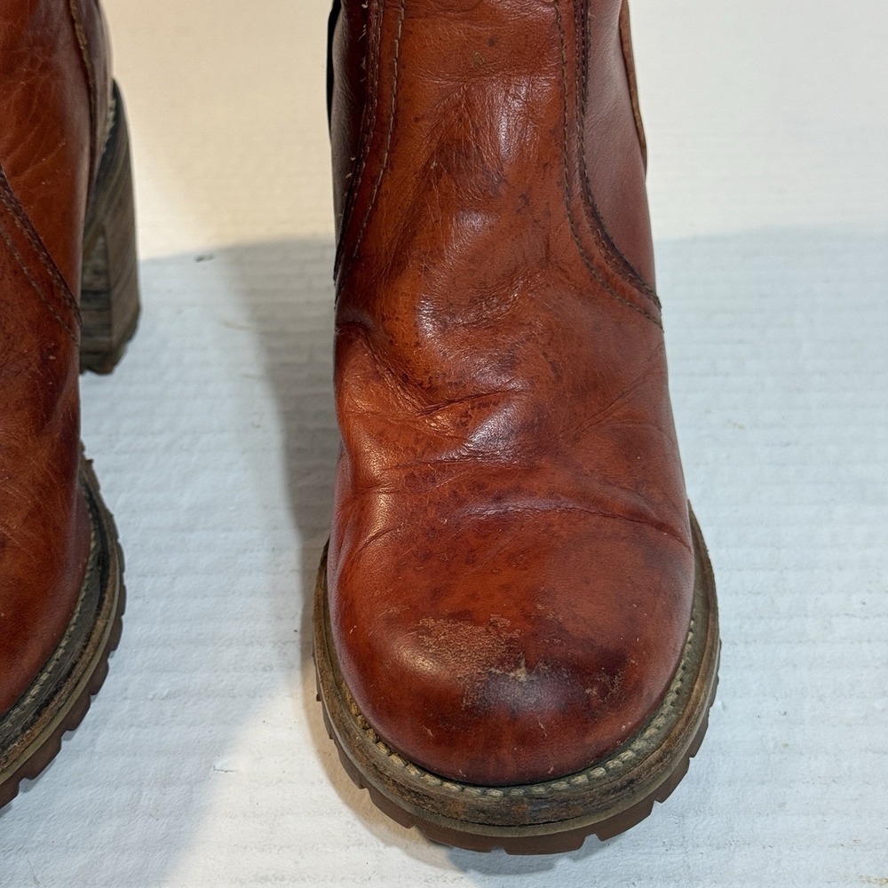 VTG Frye Campus Boots Sz 6 70s Knee High Cuff Black Label Cognac Orig Box USA - Picture 15 of 16